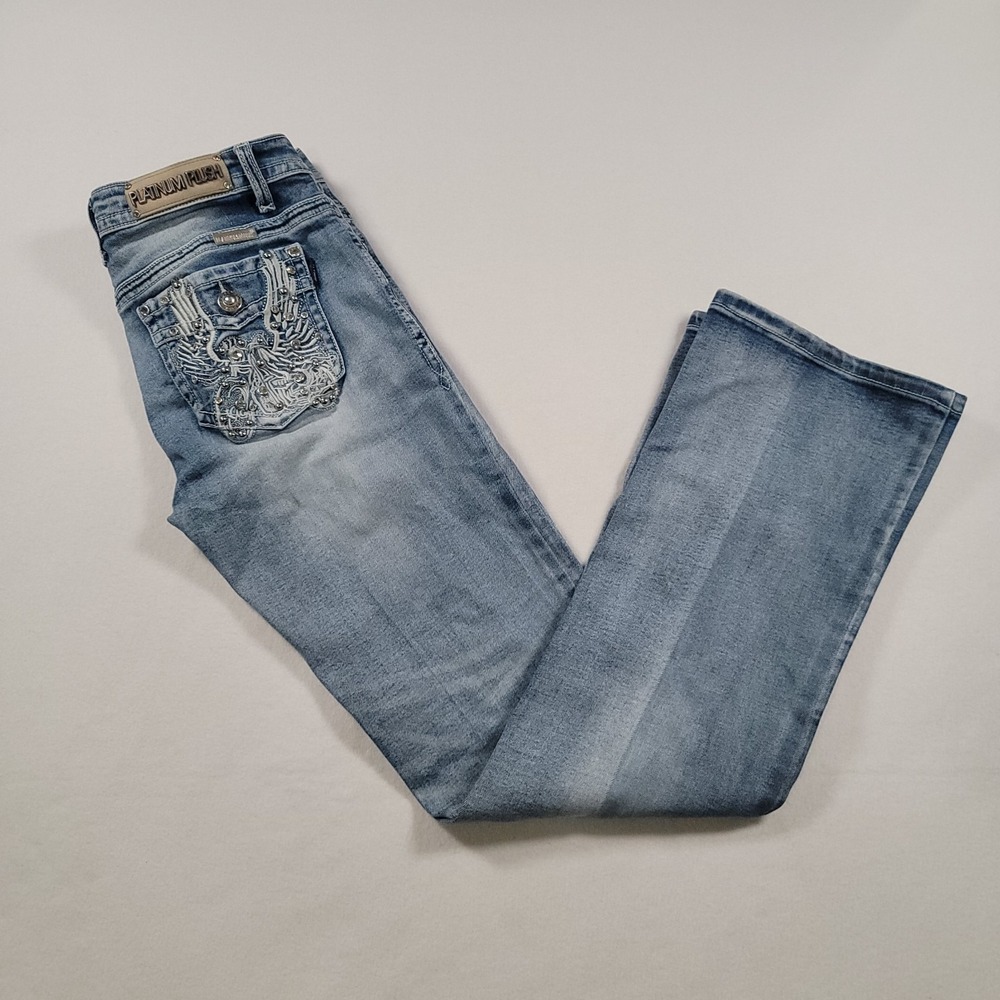 Platinum Plush Women Jeans Size 9‎ Bootcut Blue Denim Studded Pockets
